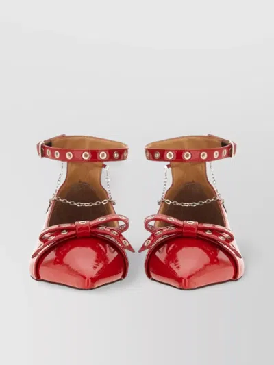 Ganni Chain And Bow Detail Patent Ballerina