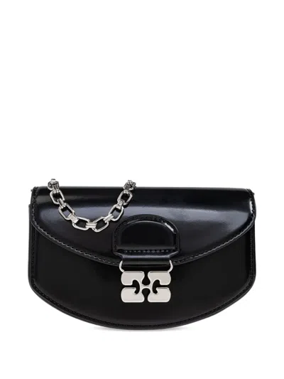 Ganni Chain-strap Half-moon Mini Bag In Black