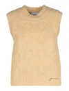 Ganni Jacquard-knit Wool And Cotton-blend Vest In Beige