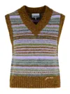 Ganni Womens Military Olive Stripe-pattern Brushed-knit Alpaca And Merino-wool Blend Vest Xl In Green