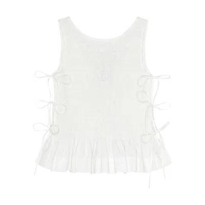 Ganni Chambray Seersucker Top In White