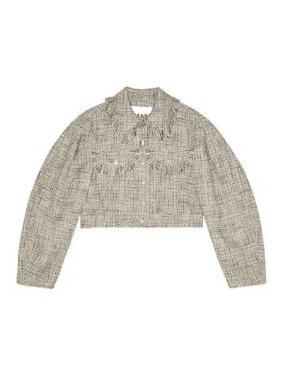 Ganni Tweed Jacket In Gray