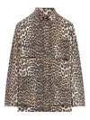 Ganni Leopard Canvas Jacket In Nude & Neutrals