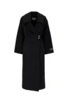 Ganni Double-face Wool Lace-up Coat Phantom In Black