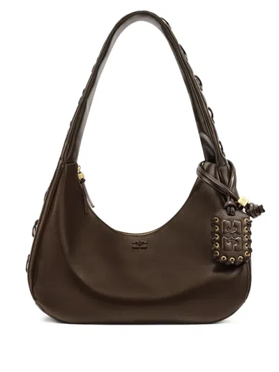 Ganni Charm-detail Shoulder Bag In Brown