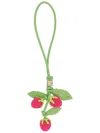 Ganni Leather-crochet Raspberry Bag Charm In Green