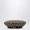 Ganni Checkered Wool Beret Featuring Buckle Detail In Brown
