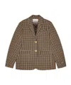 Ganni Check Wool Blend Oversized Blazer With Notched Lapels In Green