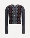 Ganni Grey Sweater With Classic Collar And Check Motif On The Front In Wool Woman In Gray
