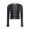 Ganni Grey Sweater With Classic Collar And Check Motif On The Front In Wool Woman In Gray