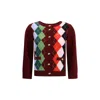 Ganni Womens Tawny Port Rhombus-print Round-neck Wool And Cashmere Cardigan Xl