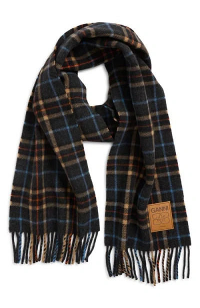Ganni Check Double Face Wool Scarf In Multi