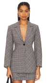 Ganni Check Mix Fitted Wool-blend Blazer In Frost Gray
