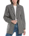 Ganni Check Mix Fitted Wool-blend Blazer In Grey