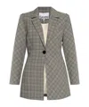 Ganni Check Mix Fitted Wool-blend Blazer In Gray