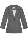 Ganni Check Mix Fitted Wool-blend Blazer In Grey
