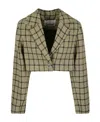 Ganni Check Suiting Cropped Blazer In Multicolor