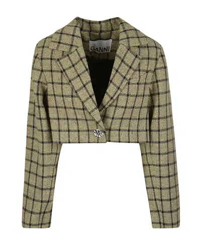 GANNI GANNI CHECKED SUITING CROPPED BLAZER