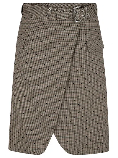 Ganni Check Pattern Skirt With Polka Dots In Brown