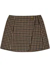 Ganni Check Pattern Wool Blend Skirt With Pleat Detailing In Brown