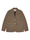 Ganni Check Wool Mix Oversized Blazer Jackets Brown In Brown