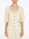 Ganni Check-print Blouse In Neutrals