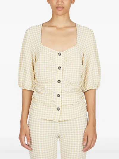 Ganni Check-print Blouse In Neutrals