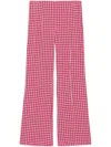 Ganni Check-print Flared Trousers In Pink
