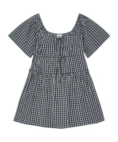 Ganni Check-print Mini Dress In Multicolour