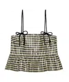 Ganni Shiny Check Jacquard Top Lemon Icing In Black