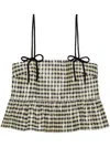 Ganni Shiny Check Jacquard Top Lemon Icing In Yellow