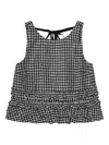 Ganni Crinkled Check Frill Top In Black
