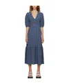 Ganni Check-print Seersucker Midi Dress In Blue