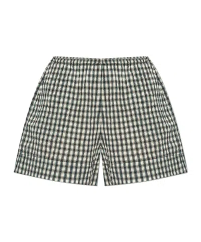 Ganni Check-print Shorts In Gray