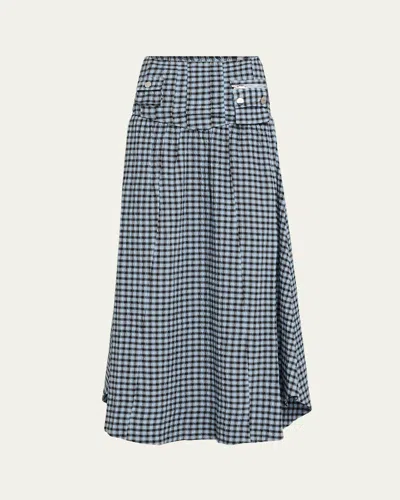GANNI CHECK SEERSUCKER LONG SKIRT
