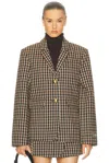 Ganni Checked Wool Blazer In Brown