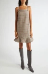 Ganni Checked Wool-blend Minidress In Tigers Eye