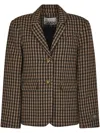Ganni Check Wool Blend Oversized Blazer With Notched Lapels In Brown