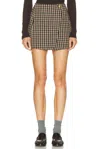 Ganni Check Wool Mini Skirt In Brown