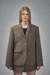 Ganni Checked Single-breasted Wool Blazer In Brown