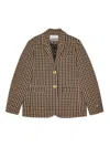 Ganni Check Wool Blend Oversized Blazer With Notched Lapels In Brown