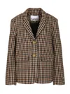 Ganni Check Wool Mix Oversized Blazer Jackets Brown In Multi