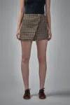 Ganni Check Wool Mix Skirt In Brown