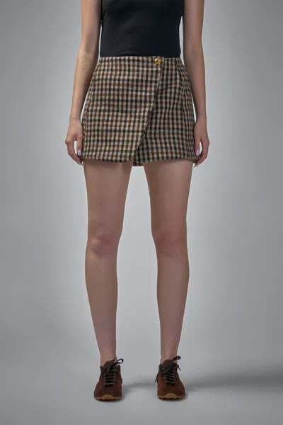 Ganni Check Wool Mix Skirt In Brown