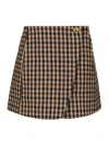 Ganni Womens Chicory Coffee Checked Gold-toned Button Wool-blend Mini Skirt In Brown