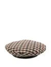 Ganni Checkered Wool Beret Featuring Buckle Detail In Brown