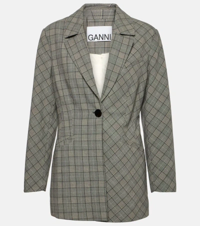 Ganni Checked Blazer In Grey