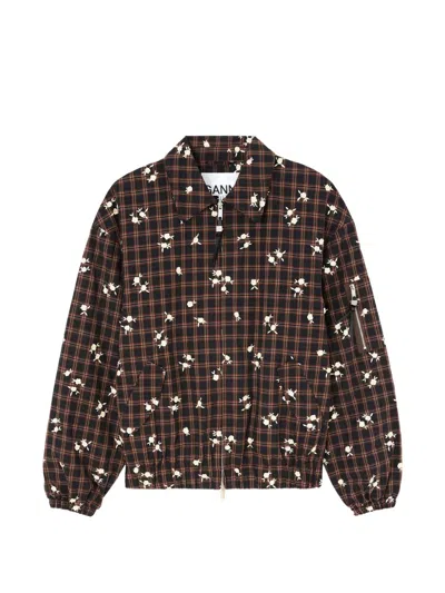 Ganni Karierte Bomberjacke In Brown