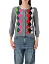 Ganni Womens Paloma Melange Rhombus-print Round-neck Wool And Cashmere Cardigan