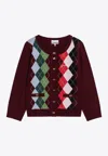Ganni Womens Tawny Port Rhombus-print Round-neck Wool And Cashmere Cardigan Xl